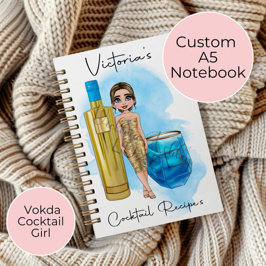 A5 Wirebound Notebook, Vodka Girl Custom Character Lined Paper Journal, Wedding Cocktail Party Event Planning Diary, Business Planning Notes