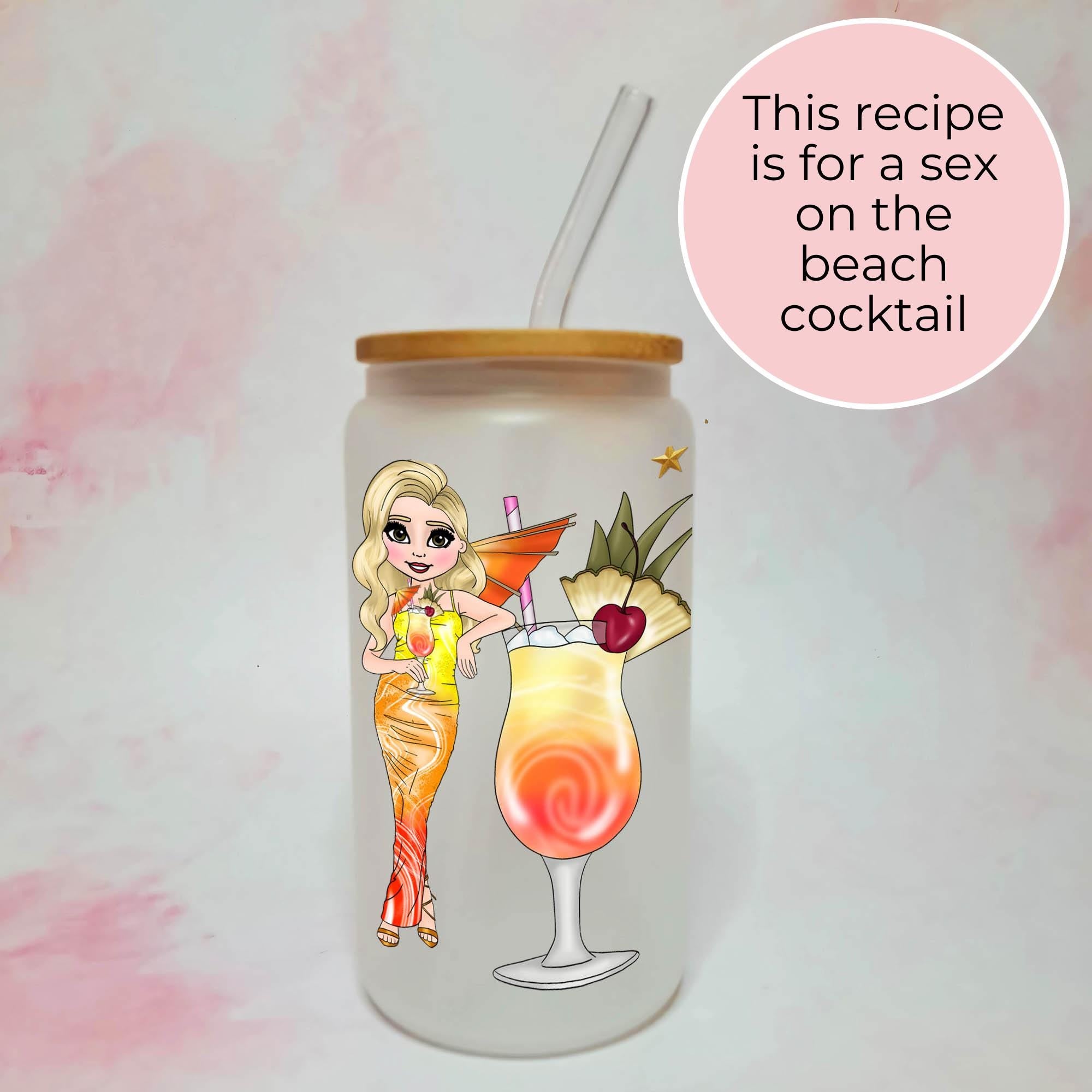 Sex on The Beach Cocktail Girl 16oz Frosted Libby Glass – Personalised Recipe Glass #FL
