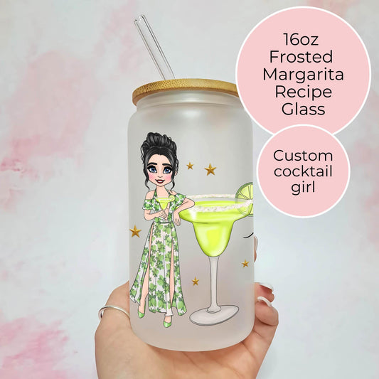 Margarita 16oz Frosted Cocktail Character Glass, Summer Soiree Festival Drinkware, Luxury Wedding Receiption Drinking Glassware For Guests #FL