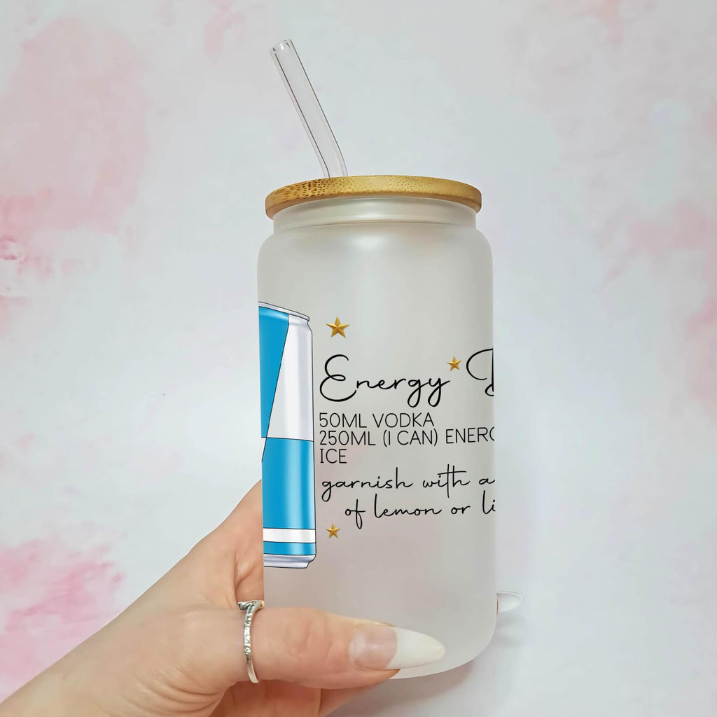 Energy Drink Cocktail Girl 16oz Frosted Libby Glass – Personalised Recipe Glass #FL