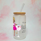Pink Gin 75 Cocktail Girl 16oz Frosted Libby Glass – Personalised Recipe Glass #FL
