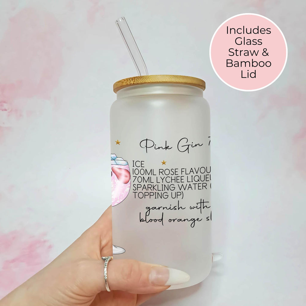 Pink Gin 75 Cocktail Girl 16oz Frosted Libby Glass – Personalised Recipe Glass #FL