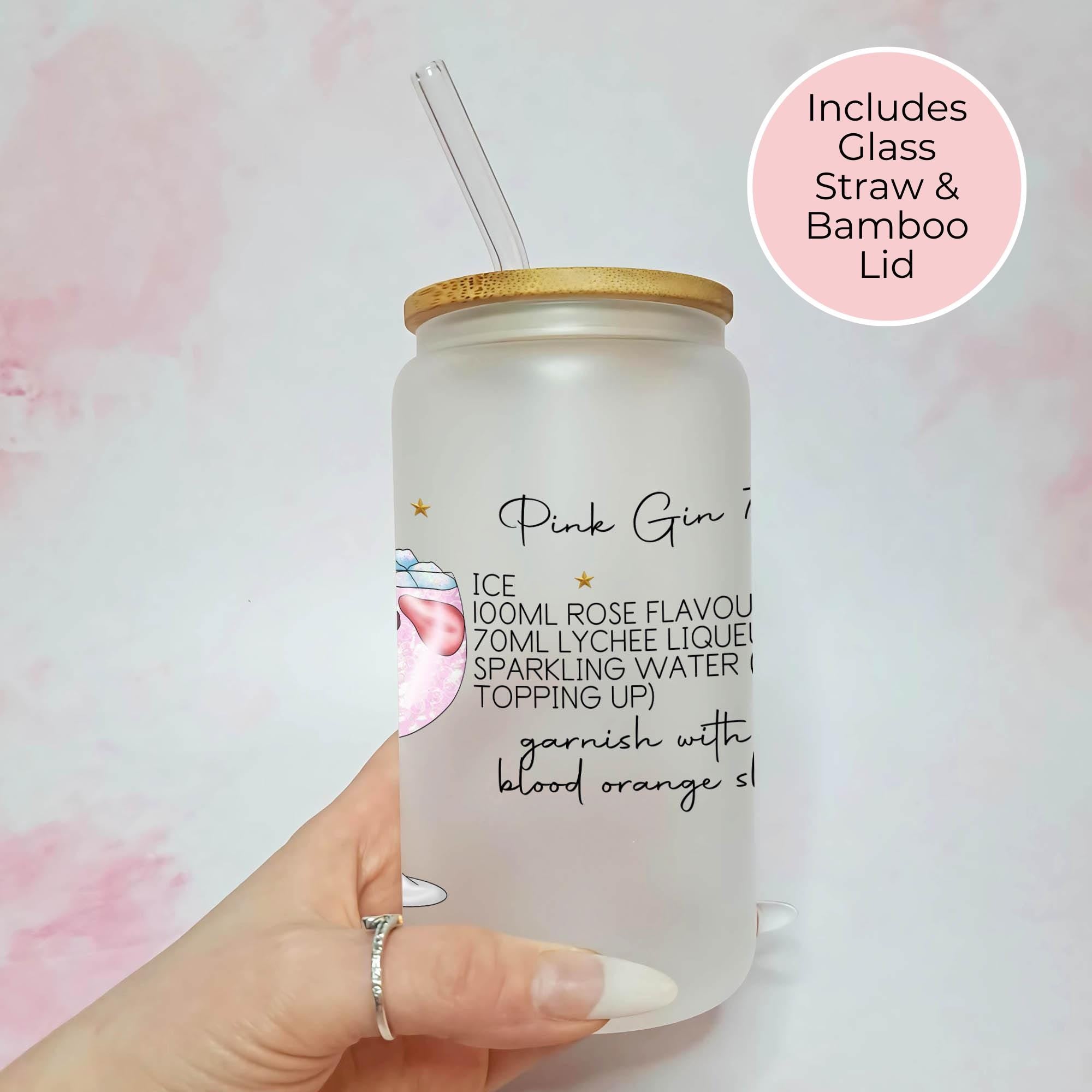Pink Gin 75 Cocktail Girl 16oz Frosted Libby Glass – Personalised Recipe Glass #FL