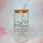 16oz Energy Drink Cocktail Recipe Glass – Clear Tumbler with Bamboo Lid #CL