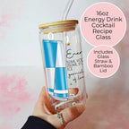 16oz Energy Drink Cocktail Recipe Glass – Clear Tumbler with Bamboo Lid #CL