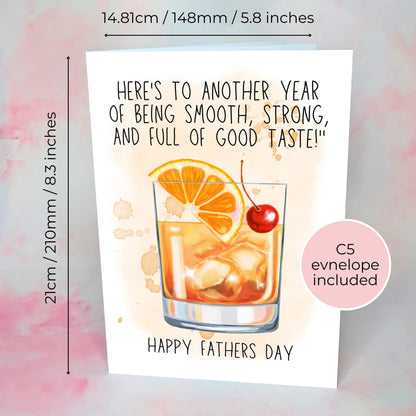 Funny Fathers Day Card, Old Fashioned Cocktail Joke Card For Dad Grandad Stepdad, Humorous A5 Greeting Card For Him. Pun Joke Card For Dad
