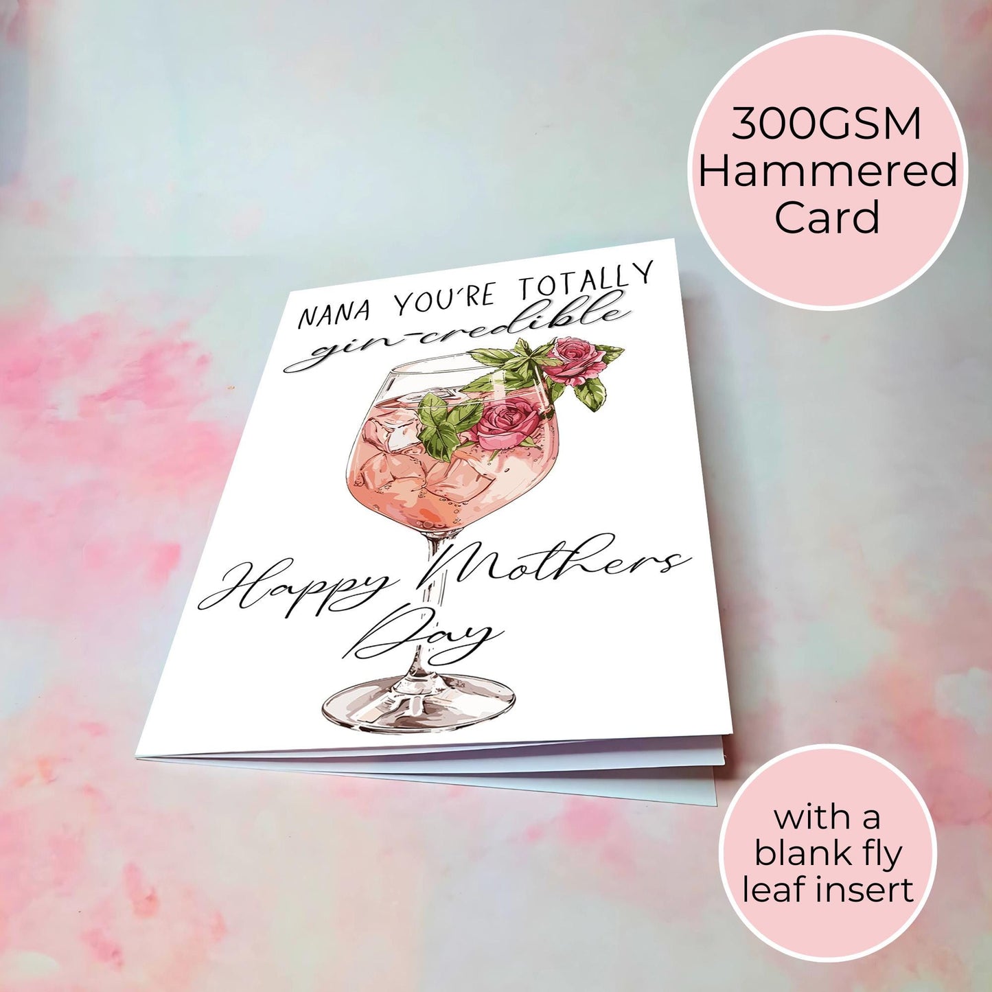 Pink Gin 75: Nana’s Gin-Credible, Funny Mother's Day Card, A5 Alcohol-Themed Nana Card, Unique Gin Lovers Gift, Mother's Day Card From A Grand-daughter #G1
