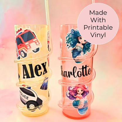 Personalized Crazy Straw Tumbler With Printable Vinyl Decals, Custom Wrap Around Str4aw Cup For Children, Childs Birthday Gift Party Bag