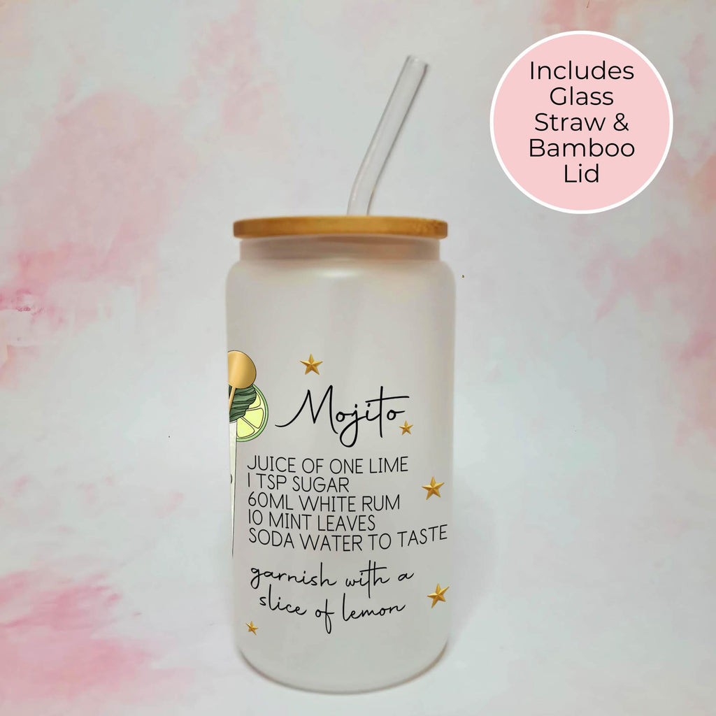 Mojito Cocktail Girl 16oz Frosted Libby Glass – Personalised Recipe Glass #FL