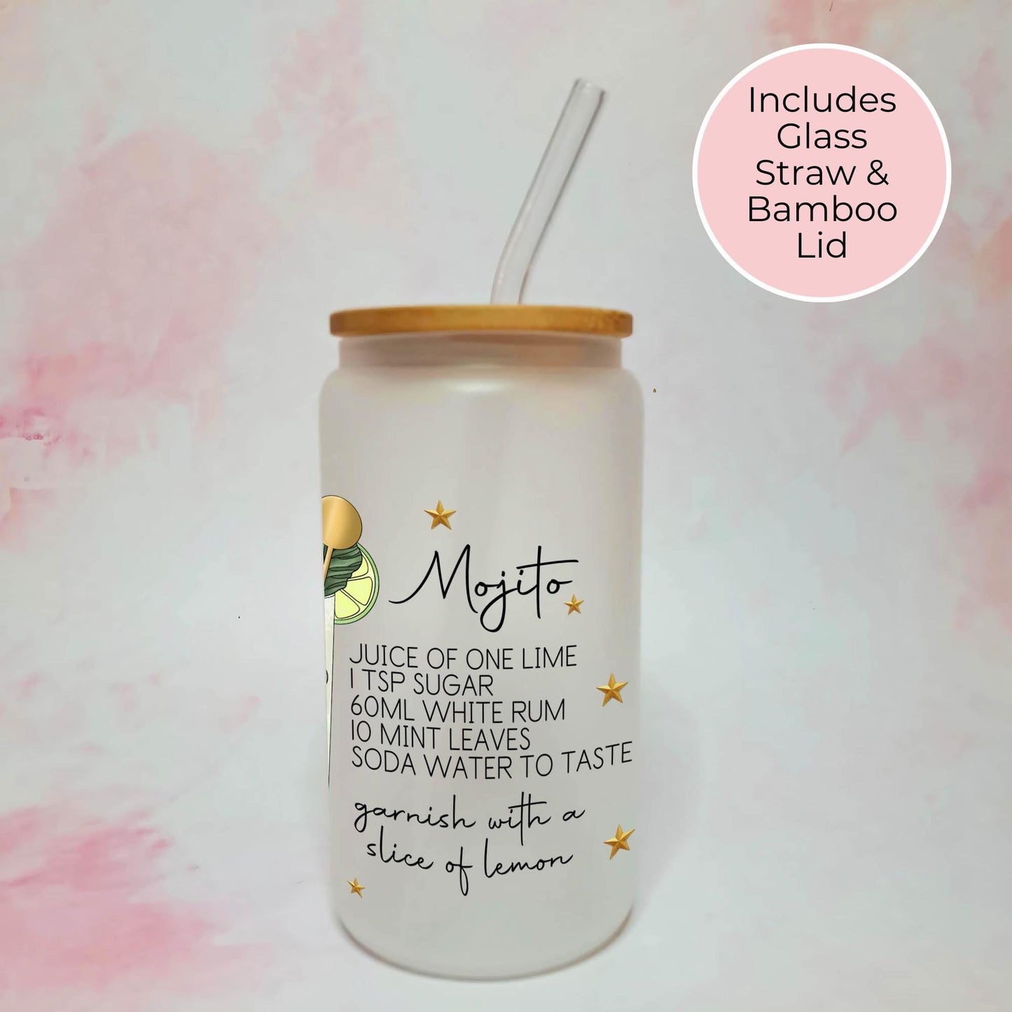 Mojito  Custom Cocktail Girl Cocktail Recipe Glass, 16oz Frosted Libby Glass For Receptionist or Hostess Appreciation Gift, Cocktail Lovers Delight #FL