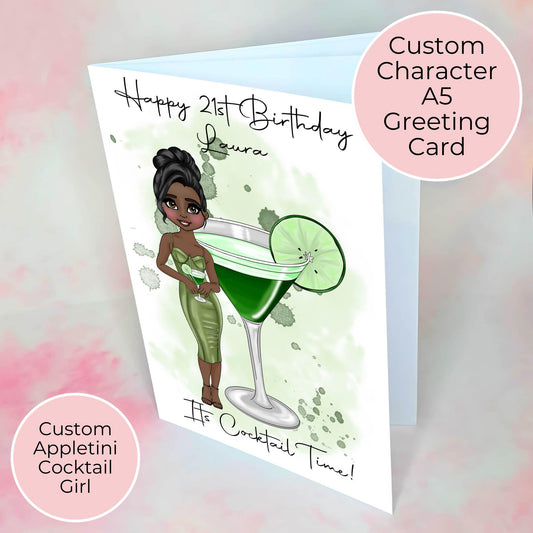 Personalised Appletini Cocktail Girl Milestone Birthday Card, 21st Birthday Card For A Daughter, Its Cocktail Time Card For Best Friend