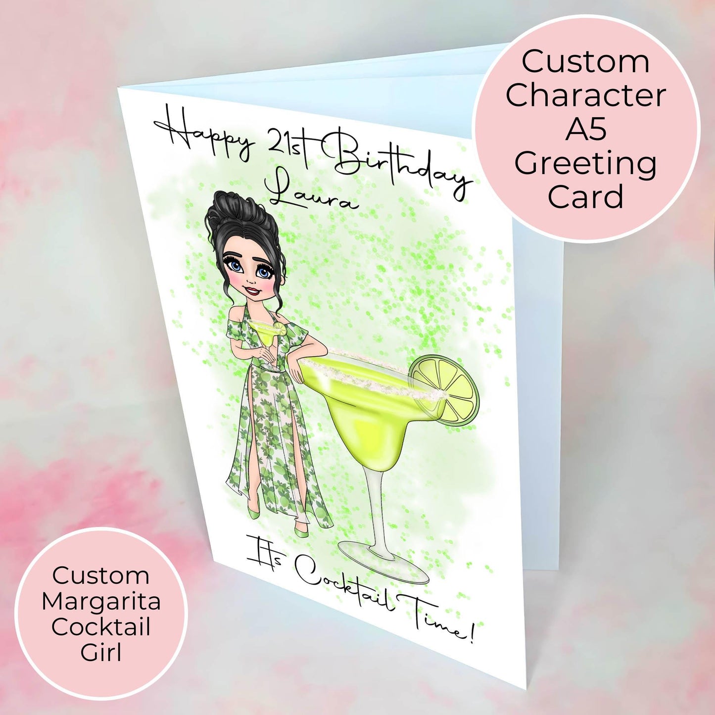 Personalised Margarita Birthday Card, Cocktail Themed Greeting Card For Her, Custom Character Card Gift For Cocktail Party, Summer Soiree