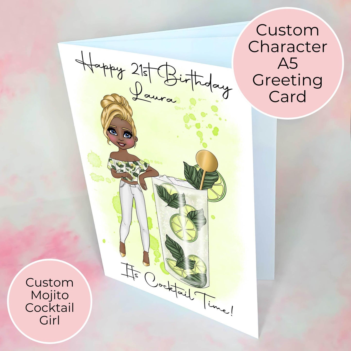 Mojito Birthday Card, Cocktail Themed Greeting Card For Her, Custom Character Card Gift For Cocktail Party, Summer Soiree #G1
