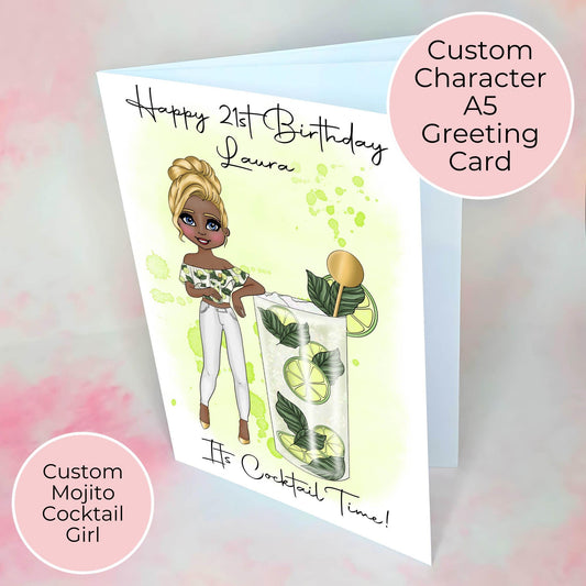 Mojito Birthday Card, Cocktail Themed Greeting Card For Her, Custom Character Card Gift For Cocktail Party, Summer Soiree #G1