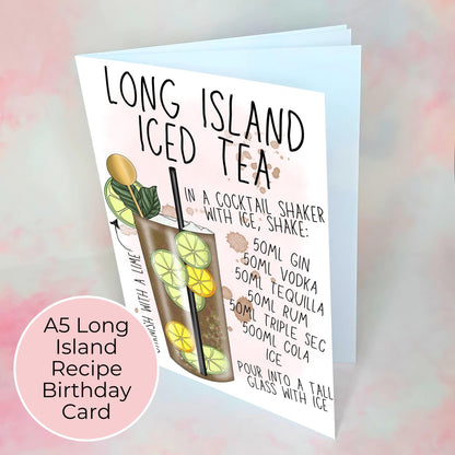 Long Island Iced Tea Recipe Greeting Card, Sip Sip Hooray Birthday Card For Him / Her, A5 Luxury Greeting Card With Printed Message Inside