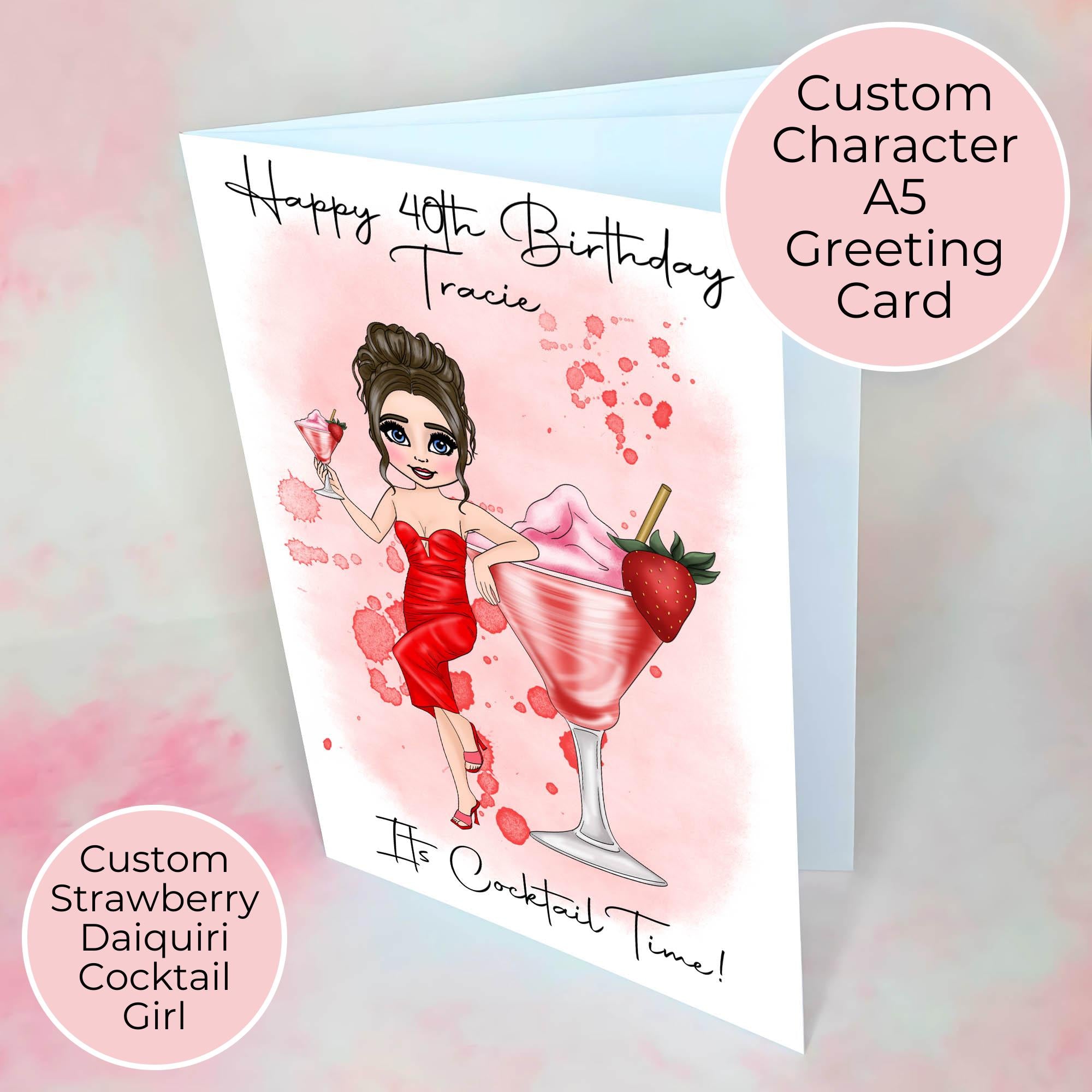 Strawberry Daiquiri Personalised A5 Luxury Birthday Card #G1