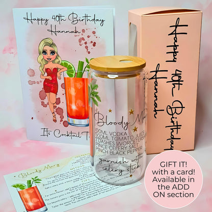 16oz Frosted Libby Glass With Custom Character & Cocktail Recipe, Ladies Hen Night Woo Woo Cocktail Tumbler For Her, Bachellorette Cocktails