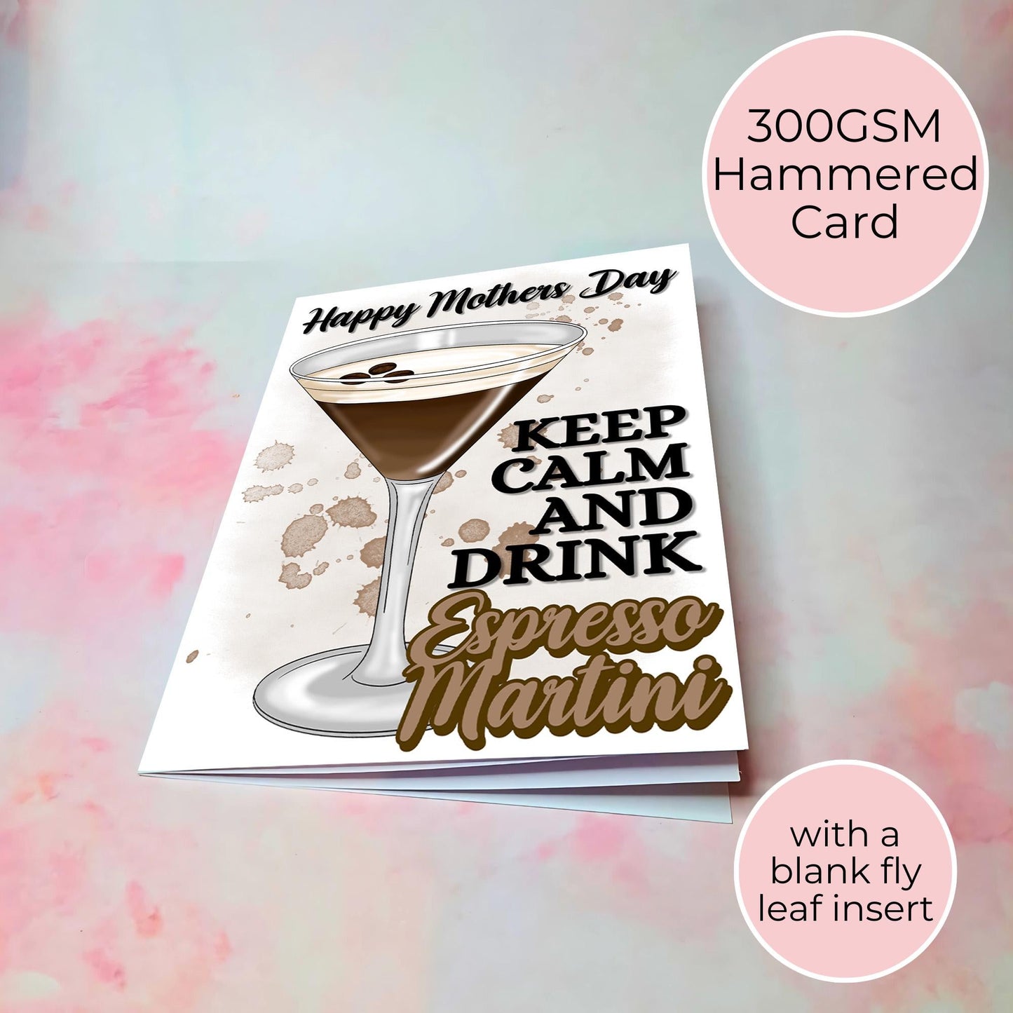 Keep Calm and Drink Espresso Martini, A5 Luxury Cocktail-Themed Mother’s Day Greeting Card for Mum Mom or Mam, Perfect Gift from a Daughter #G1