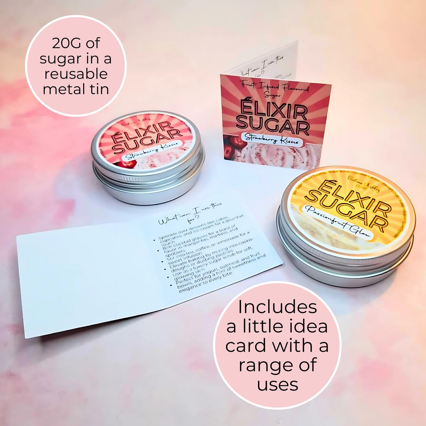 Strawberry Infused Flavoured Sugar, Artisan Giftable Sugar Tin For Baker, Desert Dusting Breakfast Garnish, Eco-Friendly Reusable Sugar Tin #FRS