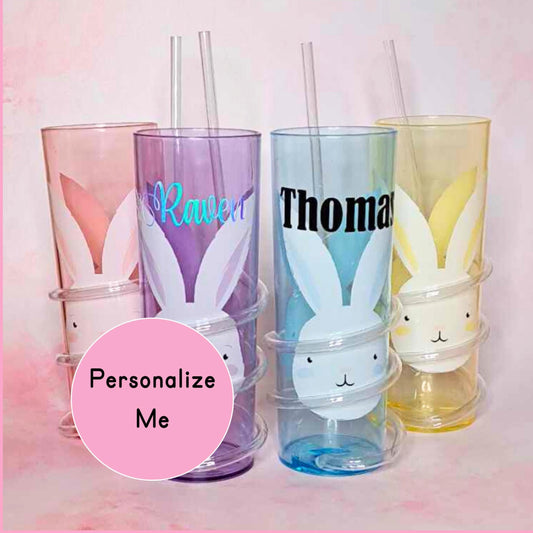 Personalized Easter Themed Curly Straw Tumbler, Plastic Spiral Straw Cup For Children, Easter Birthday Party Wrap Around Straw Cup BPA Free #BPA