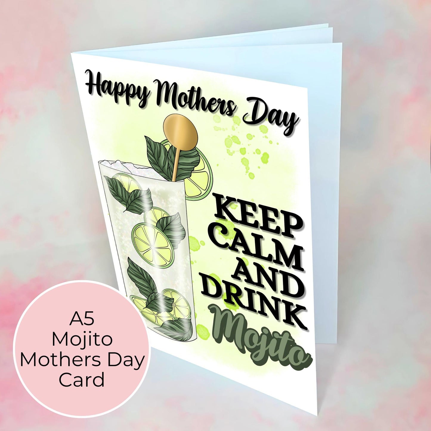 Keep Calm And Drink Mojito Mothers Day Card, A5 Greeting Card For Mothers Day, Cocktail Lover Card Gift For Her, Rush My Order Optional Card #G1