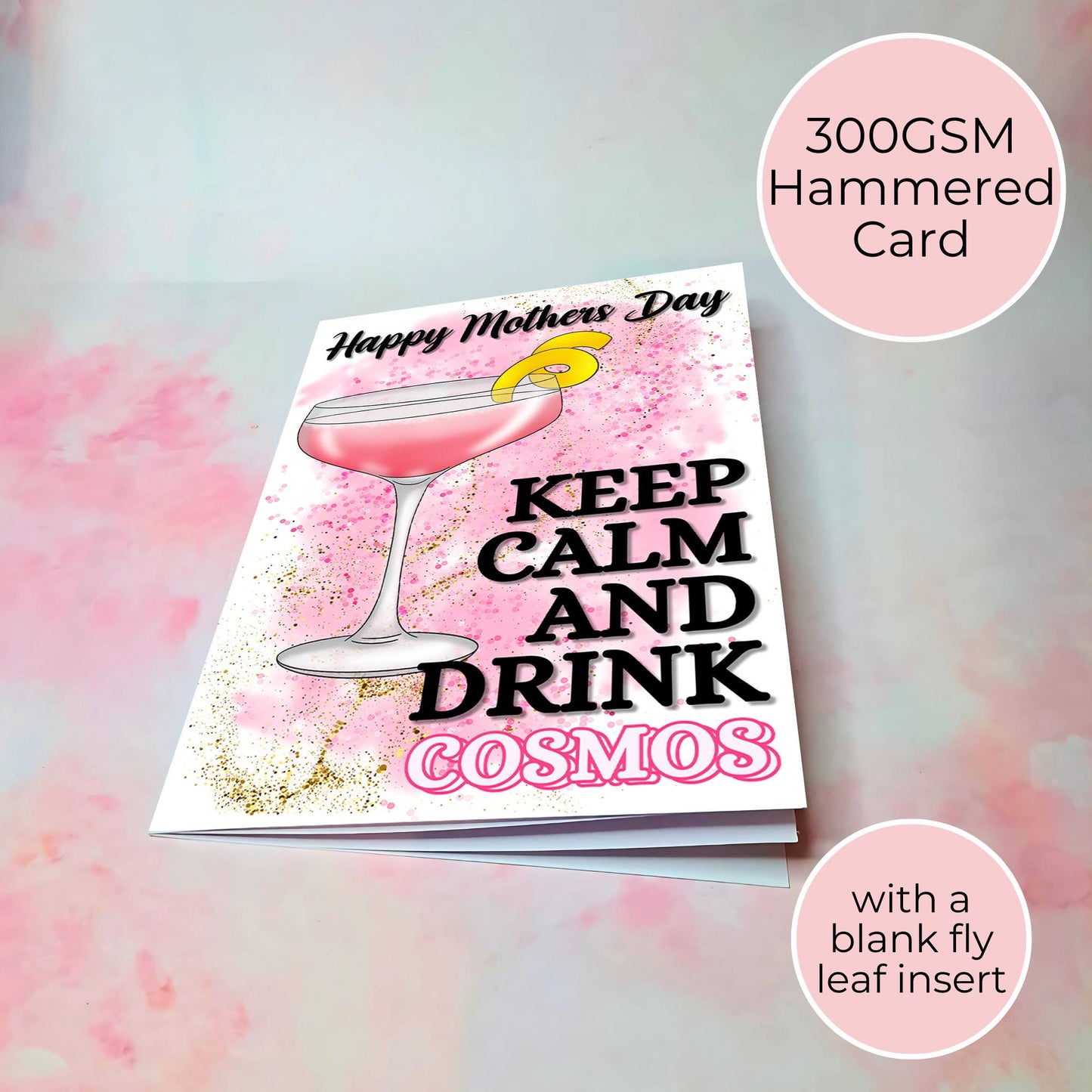 Keep Calm and Drink Cosmopolitan Mothers Day Card, Girly Pink Cosmo Cocktail Themed Card, Happy Mothers Day From A Daughter, Luxury A5 Card #G1