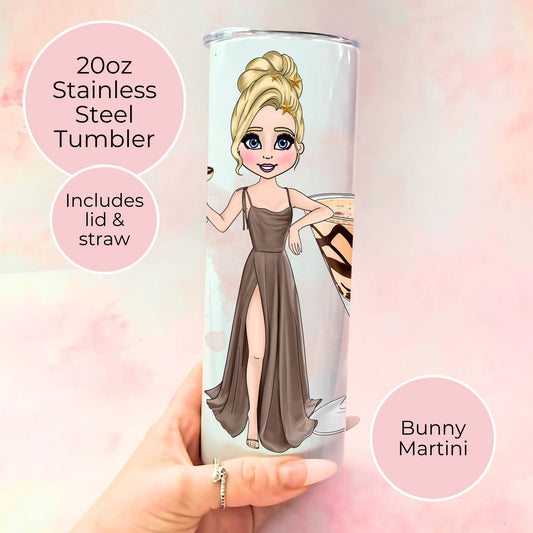 20oz Bunny Martini Cocktail Themed Stainless Steel Tumbler, Stepping Into Adulthood Graduation Gift, Co-Worker Bestie Punny Birthday Gift