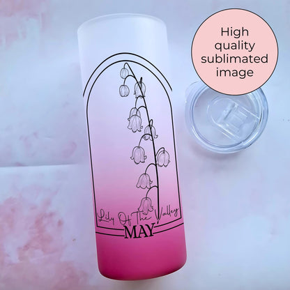 20oz Birth Flower On Skinny Ombre Glass Tumbler, Lily Of The Valley Line Art Flower, Clip Art Sublimation Decal, Teacher Appreciation Gift