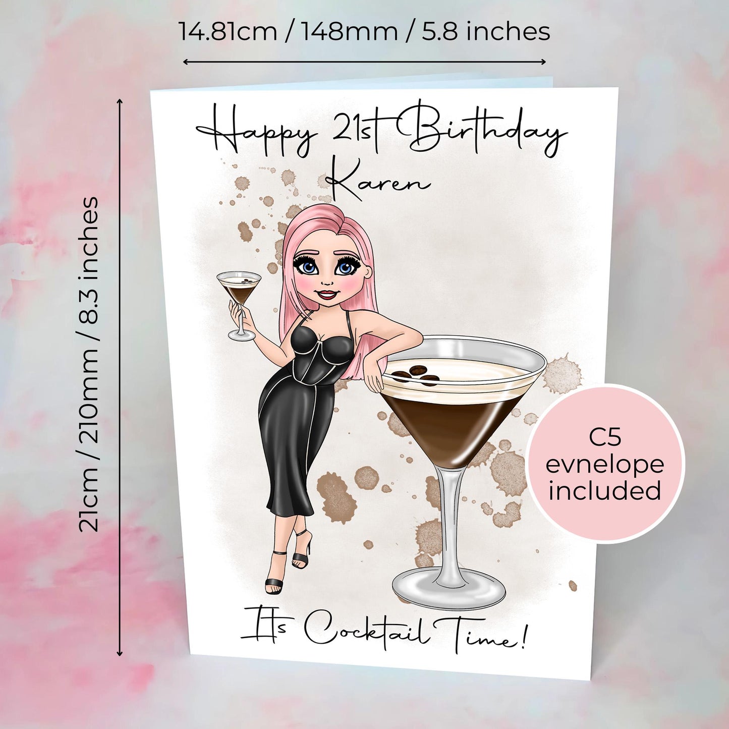 Espresso Martini Custom Character A5 Birthday Card, Coffee Cocktail Themed Birthday Greeting Card For Mum Sister Best Friend #G1