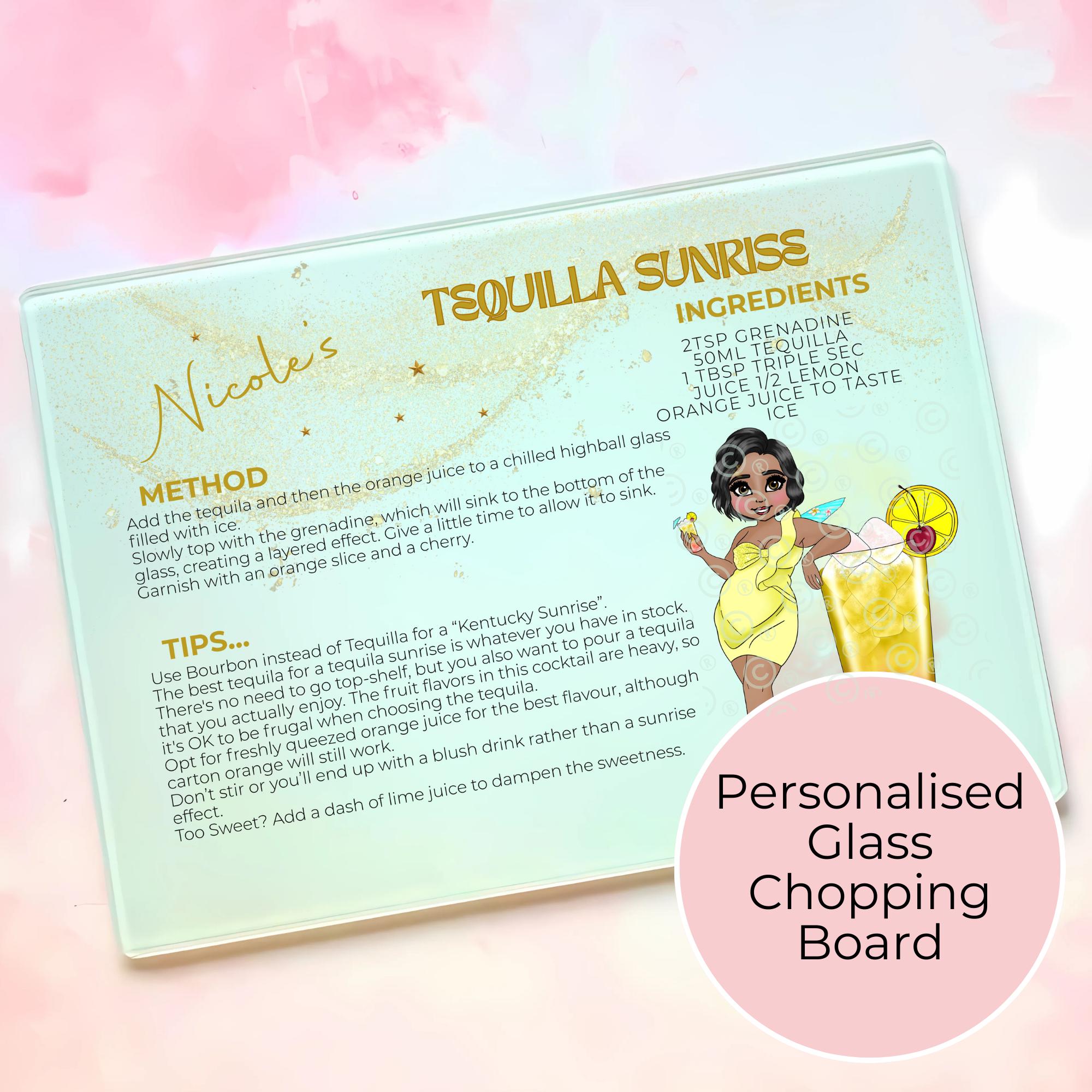 Tequila Sunrise A3 A4 XL Personalised Tempered Glass Chopping Board #GB