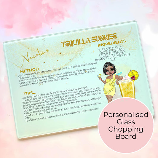 Tequila Sunrise Personalized A3 A4-Sized Glass Chopping Board, Tropical Cocktail Recipe Gift, 18th Birthday, Housewarming Summer Soiree Gift #GB