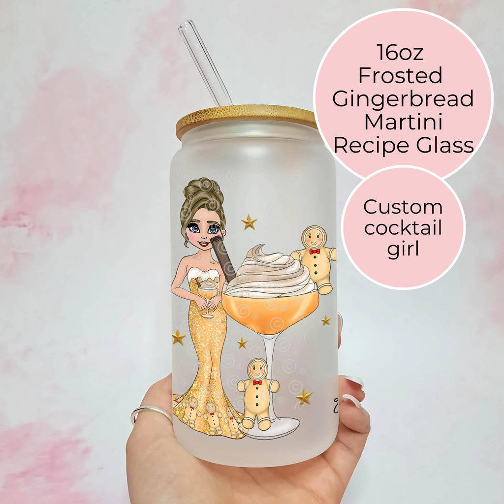 Gingerbread Martini Cocktail Girl 16oz Frosted Libby Glass – Personalised Recipe Glass #FL