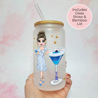 Greek Mati Cocktail Girl 16oz Frosted Libby Glass – Personalised Recipe Glass #FL