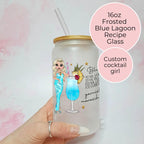 Blue Lagoon Cocktail Girl 16oz Frosted Libby Glass – Personalised Recipe Glass #FL