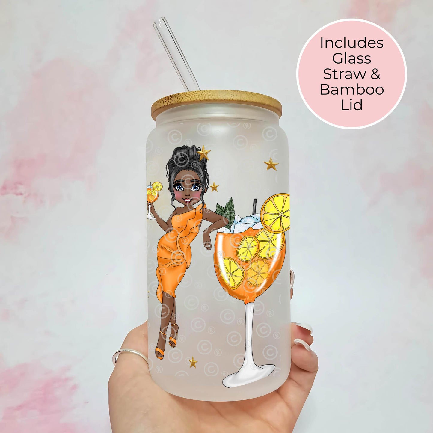 Aperol Sprits 16oz Frosted cocktail Themed Glass, Custom Character Cocktail Recipe On A Glass, Summer Soiree Birthday Party Gift For Her #FL