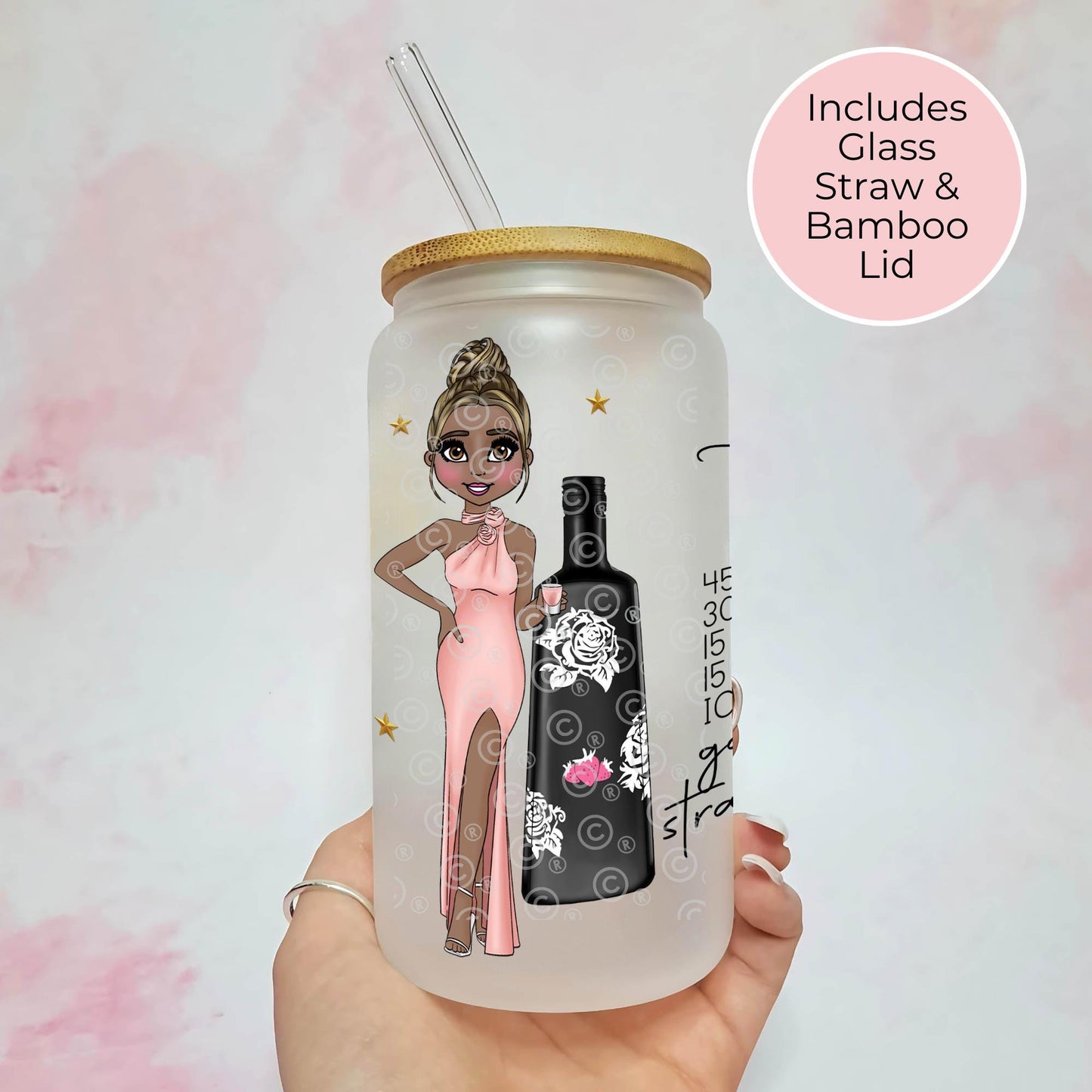 Tequila Rose 16oz Frosted Cocktail Recipe Glass, Cocktail On A Glass, Strawberry Liqueur Themed Tumbler Gift For Her Milestone Birthday #FL