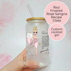 Rose Sangria Cocktail Girl 16oz Frosted Libby Glass – Personalised Recipe Glass #FL