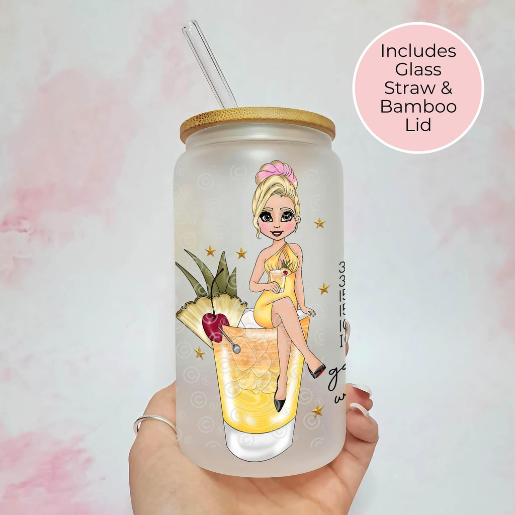 Mai Tai Cocktail Girl 16oz Frosted Libby Glass – Personalised Recipe Glass #FL
