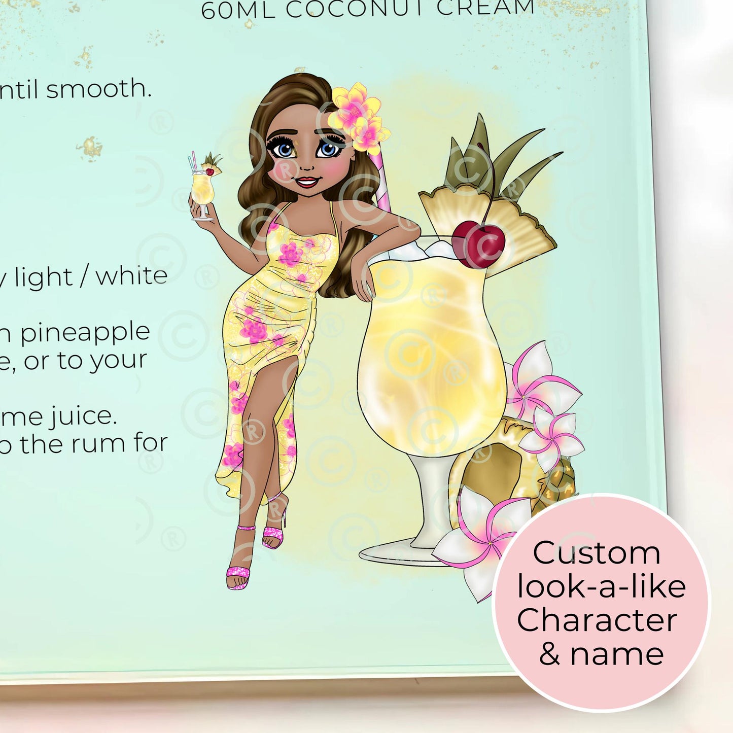 Pina Colada A3 A4 Personalised Cocktail Theme Glass Chopping Board, Shatter Proof Space Saver Cutting Board, Bespoke Housewarming Birthday Gift #GB