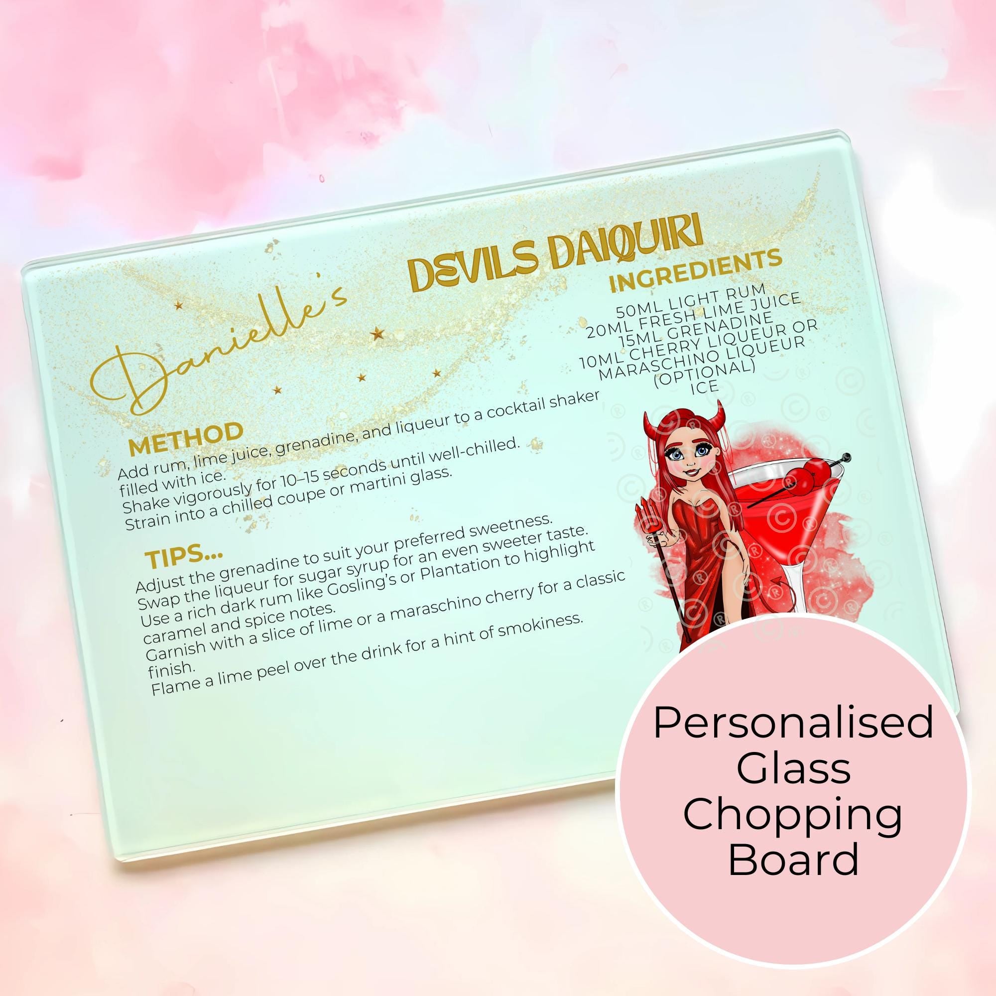 Devils Daiquiri A3 A4 XL Personalised Tempered Glass Chopping Board #GB