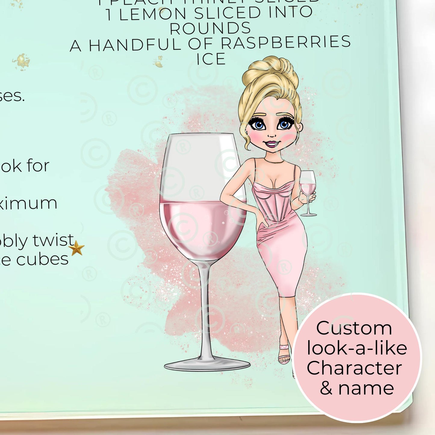 Rose Sangria Custom Cocktail Girl Glass Chopping Board A3 A4, Personalised Recipe Board, Tempered Glass Cocktail Bar Gift For Her #GB
