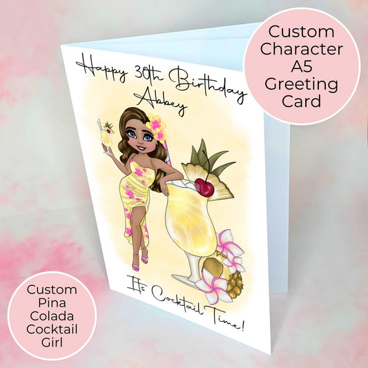 Pina Colada A5 Birthday Greeting Card For Her, Pineapple Cocktail Themed Summer Soiree Birthday Wishes Card, Milestone Birthday Card For Her #G1