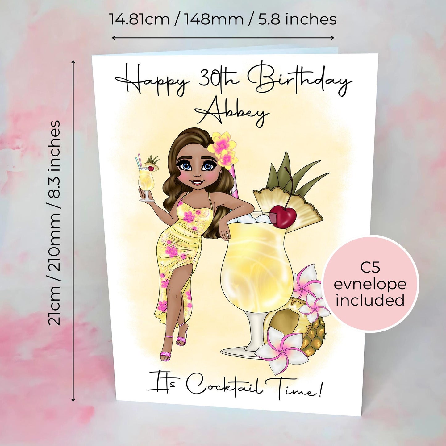 Pina Colada A5 Birthday Greeting Card For Her, Pineapple Cocktail Themed Summer Soiree Birthday Wishes Card, Milestone Birthday Card For Her #G1