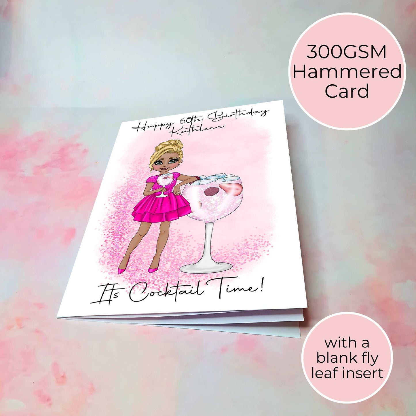 Pink Gin 75 A5 Personalised Cocktail Themed Birthday Card, Its Cocktail Time Bestie Milestone Birthday Greeting Card, Relation And Age Birthday #G1