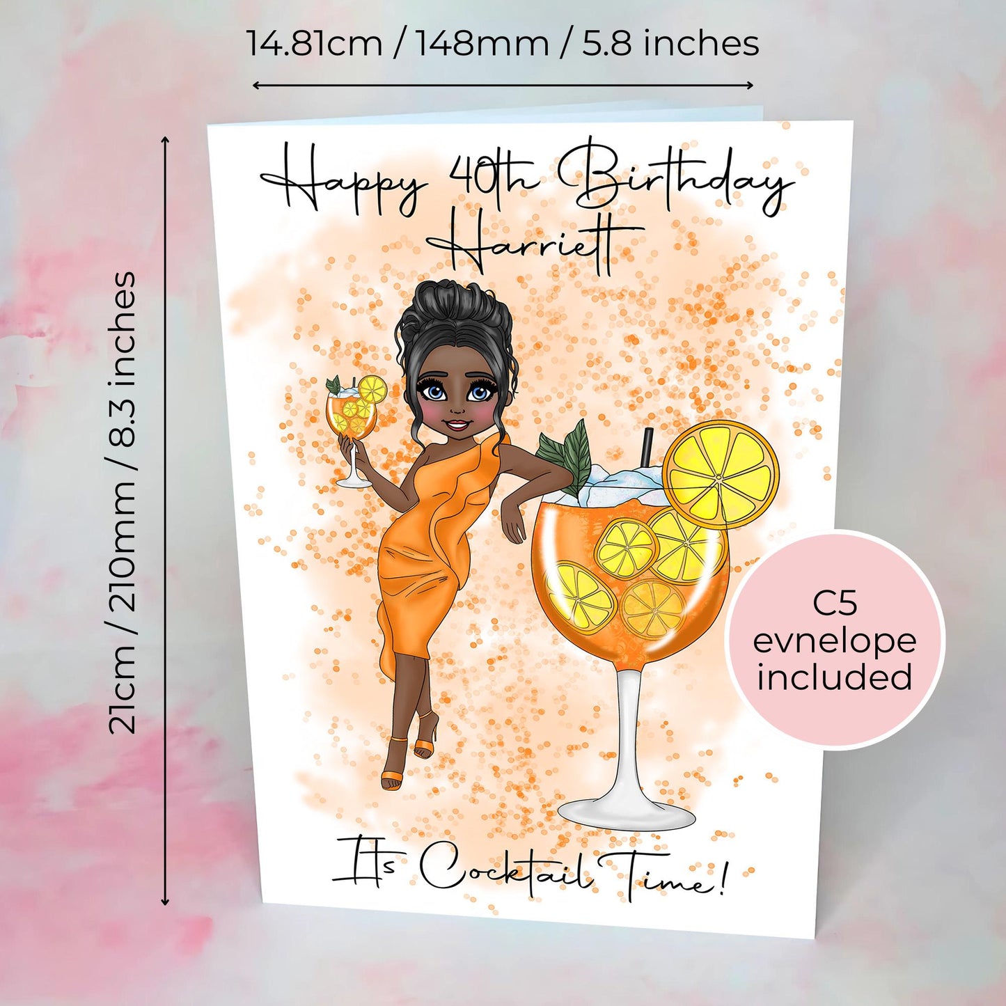Aperol Spritz Custom A5 Cocktail Themed Birthday Card, Luxurious A5 Hammered Card Greeting Card For Her, Italian Cocktail Birthday Wishes #G1
