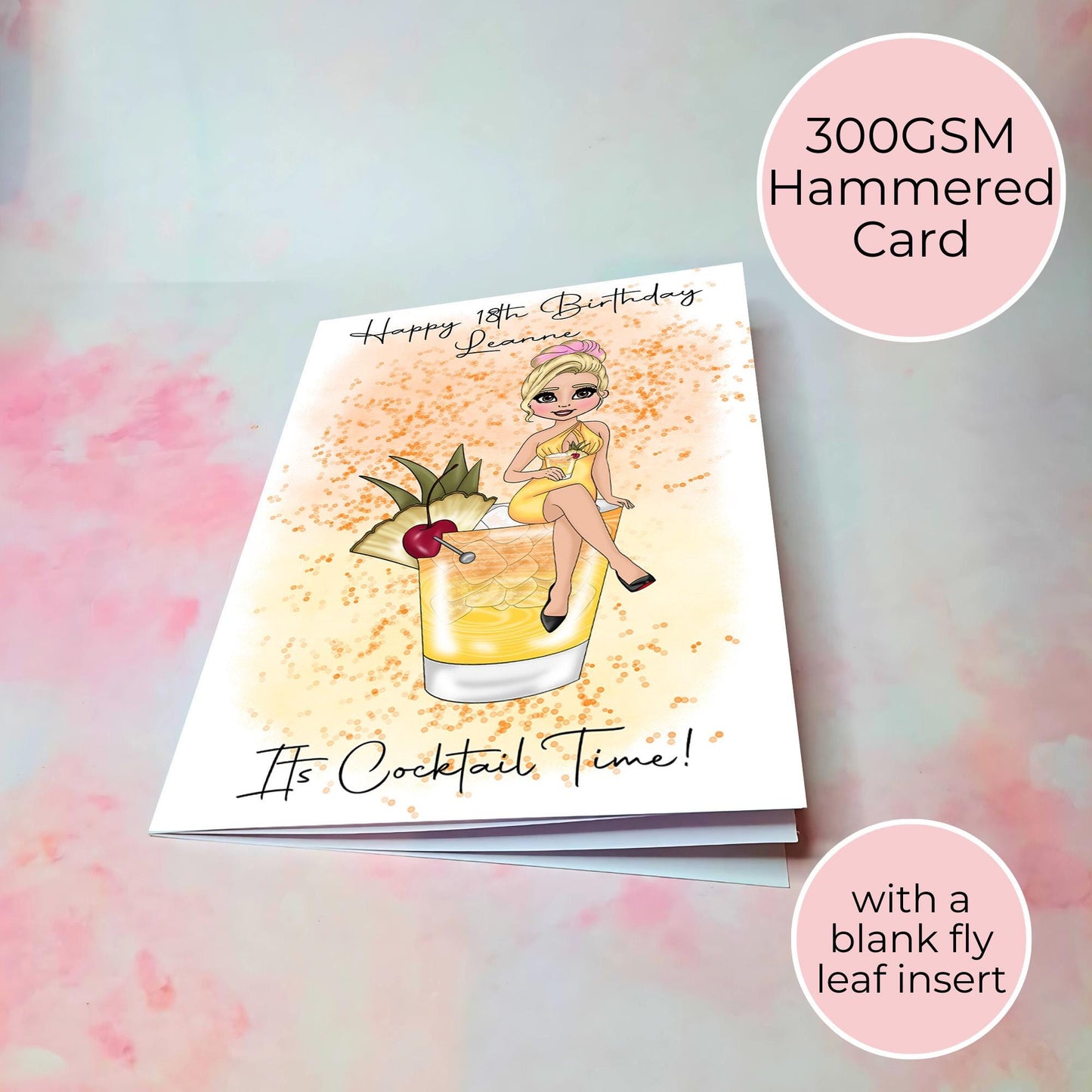 Mai Tai Cocktail Themed Birthday Card, A5 Greeting Card For Mum Sister Birthday, Its Cocktail Time Hammered Card Gift For Her #G1