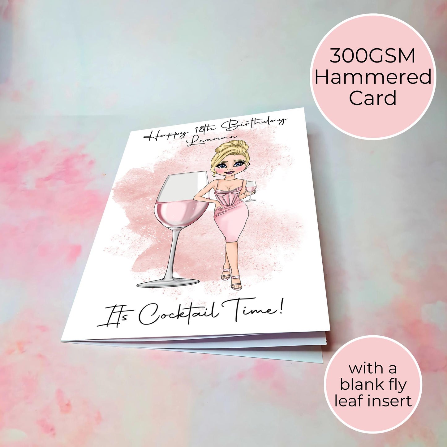 Rose Sangria Cocktail Birthday Card For Her Milestone Birthday, Luxury Blank Inside Hammered A5 Rose Sangria Girl Greeting Card #G1