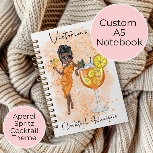 Personalised A5 Aperol Spritz Lined Paper Notebook, Custom Character Notebook Gift For Her Birthday Christmas Gift, Secret Santa Gift #NB