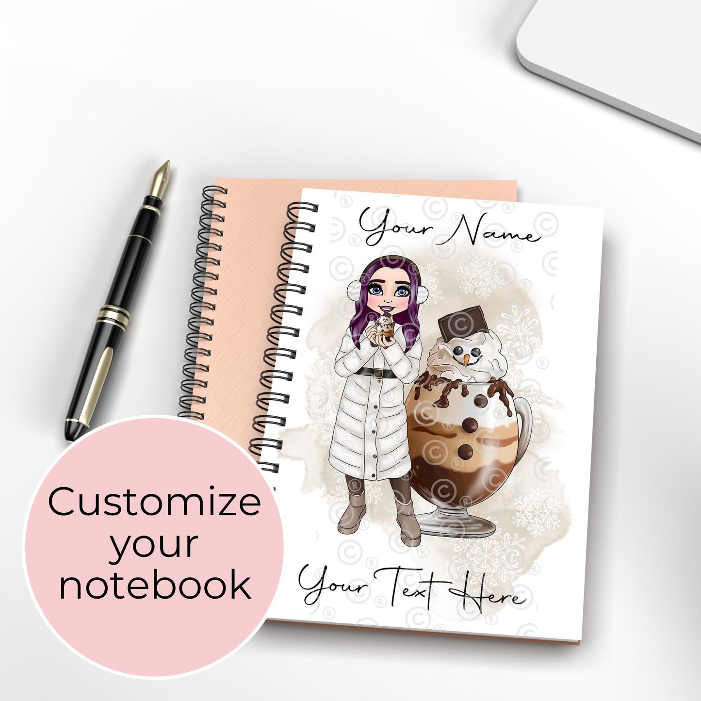 Dirty Snowman Custom Character Personalised Cocktail Themed Notebook Gift For Her, A5 Lined Wire-bound Notepad For Christmas Birthday Gift #CG #NB