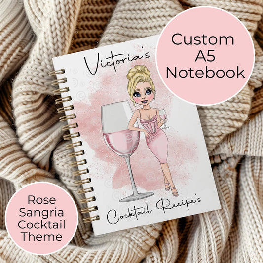 Rose Sangria Personalised A5 Spiral Lined Page Cocktail Recipe Notebook Gift For Party Planning, Practical End Of Term Teacher Gift #NB